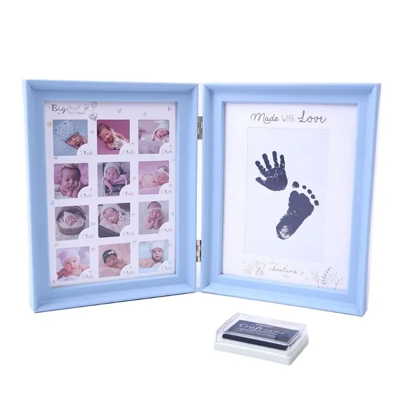 Фоторамка для новорожденных с чернильными подушечками для рук и ног - Цвет: Синий