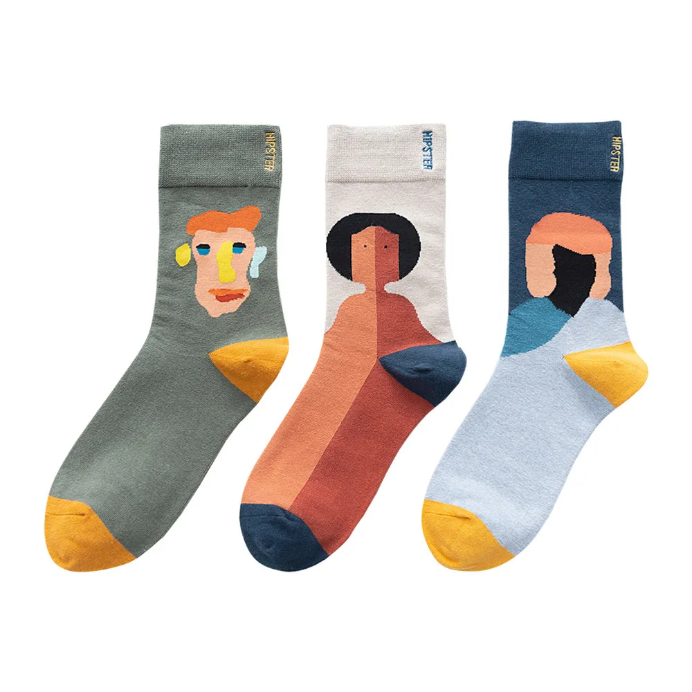 Художественная иллюстрация носки для женщин досуг Уличный Скейтборд носки абстрактное лицо пара носков Ins модная зимняя одежда Q1668