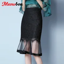 Женская мода Высокая талия кружева лоскутное сетки Bodycon Русалка Юбка