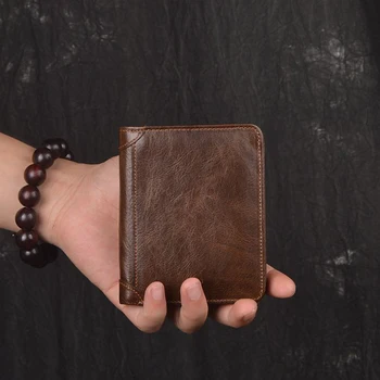 

Full Grain Genuine Leather Men Wallets Vintage Trifold Wallet Cowhide Leather Short Wallet For Mens