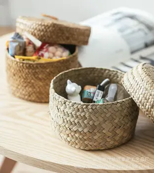 

12.5*8CM Handmade Bamboo Storage Basket Snack Wicker Rattan Seagrass Belly Garden Flower Pot Planter Basket Finishing Box