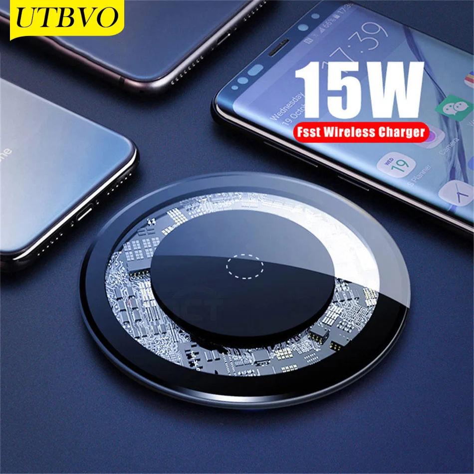 

UTBVO 15W Fast Wireless Charger Pad, Qi-Certified, Fast Charge iPhone 12/11/XS/XS Max/XR/X/8/8 Plus Galaxy S9/S9+/S8/Note 9 10