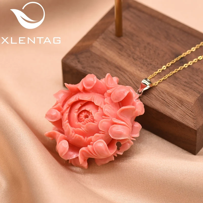 XlentAg Бохо угол красный коралловый цветок кулон ожерелье для девушки женщины
