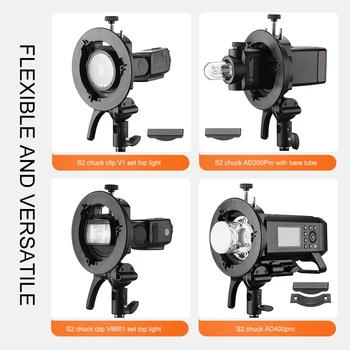 

For Godox V1 V860II AD200 AD400PRO Foldable Mount Flash S-Type Holder Bracket Speedlite Flash Snoot Softbox Reliable Mounting