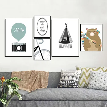 

Home Decoration Print Canvas Picture Wall Art Paintings Oil Unframed Drawings Indian animals Fox Bear Letter Elk