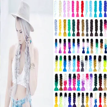 

DIANQI 24'' 100g/pack Synthetic Ombre Braiding Hair Crochet Braids Hairstyles Hair Extensions Purple Pink Black Blue