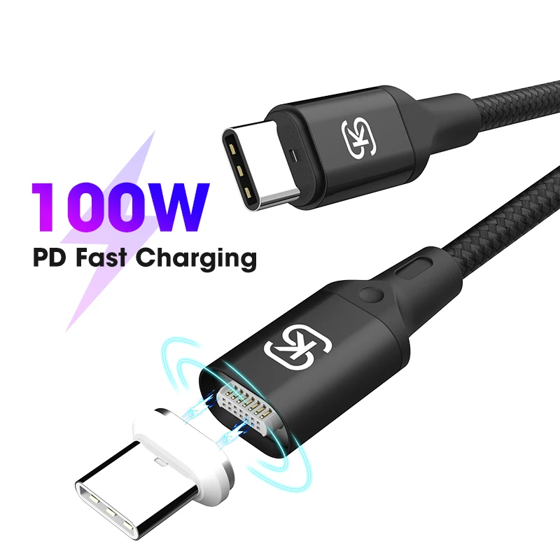 Магнитный зарядный кабель PD 100 Вт, кабель для быстрой зарядки USB-C типа C с штекером для Macbook Pro ноутбука, Реверсивный кабель ctoc SIKAI