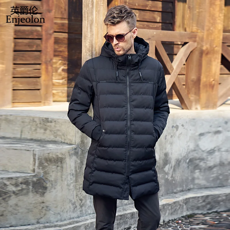 MF0296 Black Enjeolon, брендовая зимняя хлопковая стеганая длинная куртка с капюшоном, мужские толстые толстовки, парка, пальто, Мужская стеганая куртка, пальто MF0629 - Цвет: MF0296 Black