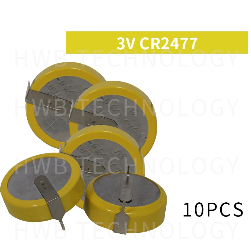 10PCS/lot Battery CR2477 3V CR2477 battery welding foot horizontal spacing 20MM button batteries