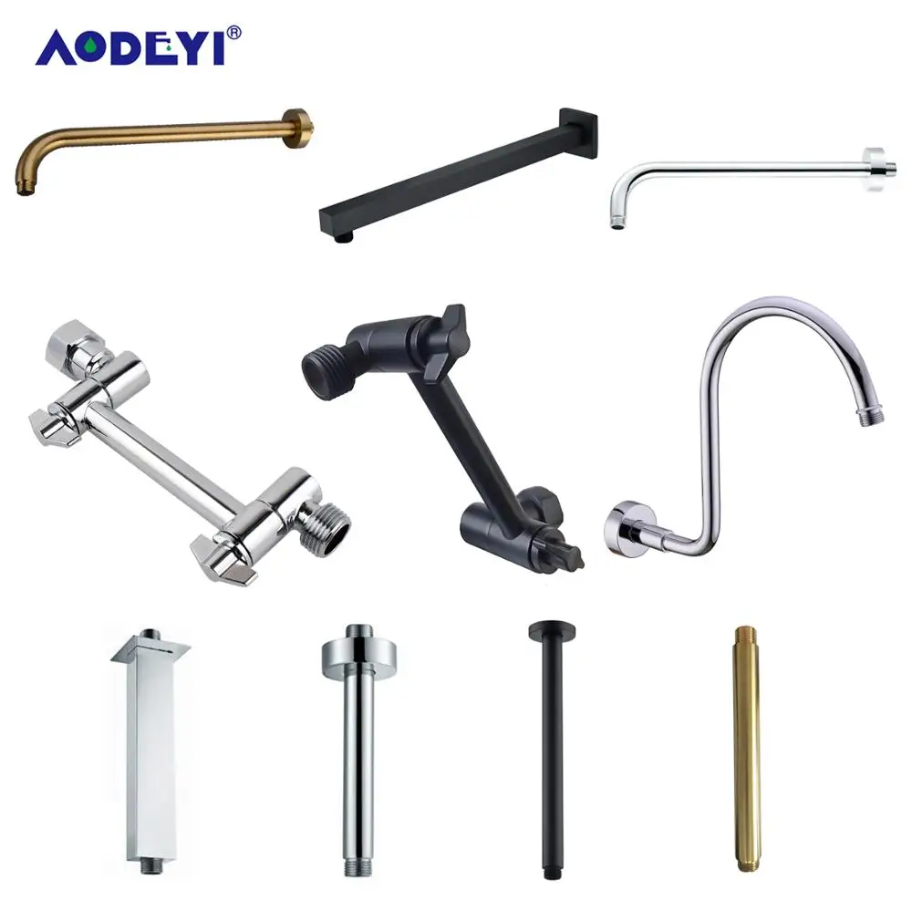 Brass Black Chrome G1/2 Shower Head Holder Arm Extension Brushed Gold Wall Ceiling Mounted Fixed Pipe Bracket Bar Accessories afbeelding