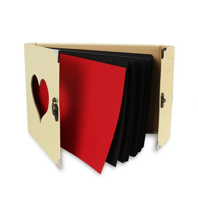 30 Pages Black Beige Scrapbook Handmade DIY Family Album Hallow Heart Memory Photo Album for Xmas Wedding Valentines Day Gift 2