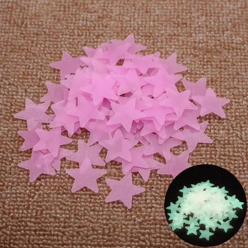 pink 100 шт./упак. световой серии Звезды 3D наклейки на стену Гостиная DIY настенные наклейки флуоресцентные светящиеся настенные наклейки для детской комнаты - Цвет: pink