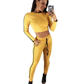 

Women's suit solid color short top autumn casual short open navel long sleeve women's sports suit
