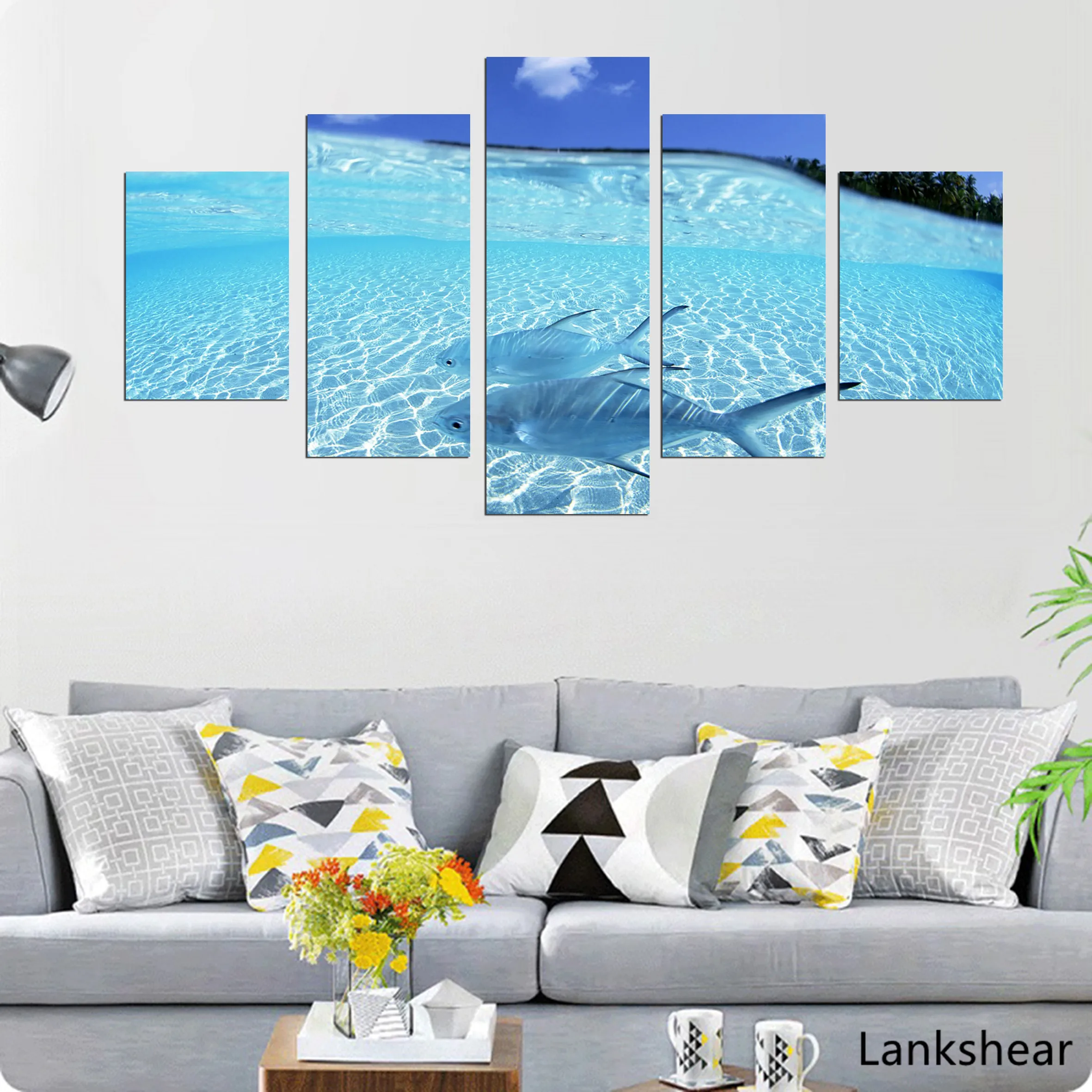 Modular Pictures Home Decor Canvas Paintings Prints 5 Pieces Two Fish Swimming in Clear Water For Living Room Posters Framework | Дом и сад