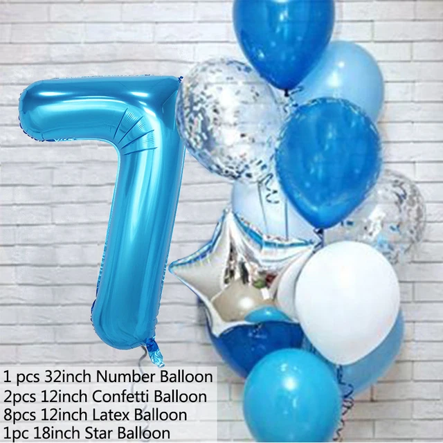 12pcs Pink Number Foil Balloon Birthday Party Decoration Latex Balloons Kids Baby Girl 1 2 3 4 5 6 7 8 9 Years Old 1st Birthday B-balloon number 7