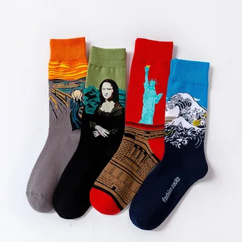 

Men's Standard Sock High Quality Men's Oil Painting Socks Colorful Unisex Long Casual Cotton Sox Adult Spring Trendy Skarpetki