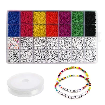 

5000Pcs Glass Rice Beads A-Z 26 Letter Beads DIY Square Beaded Handmade Bracelet Material Crystal Thread Jewelry Making