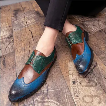 

Classic Patchwork Bullock Business Shoes Men Designer Formal Dress Leather Shoes Men's dress Formal Shoes big size 47 A57-51