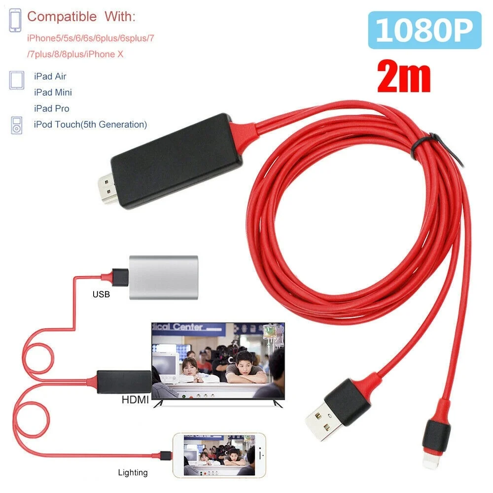 Кабель адаптер HDMI 1080P для цифрового av адаптера Lightning iPhone X 8 7 6 6S контактный USB