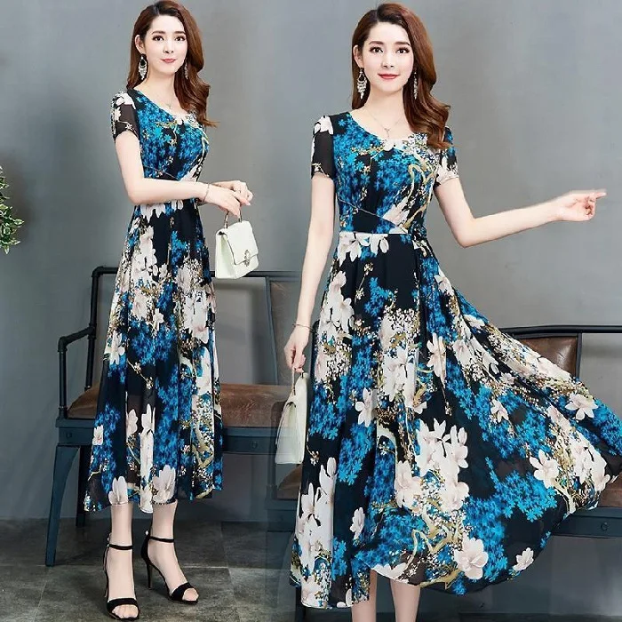 

Summer Fashion Dress Women's 2019 New Style Korean-style Elegant Floral Skirt Fashion Slimming Printed Dress