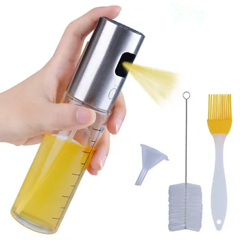 

4 in 1 Olive Oil Sprayer Set 100ml Empty Bottle With Cleaning Brush Funnel Oil Dispenser Salad Baking BBQ Kitchen Cooking Tools