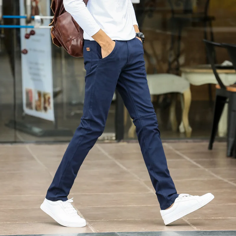 Men Pants Slim Fit Black Red Pantalon 