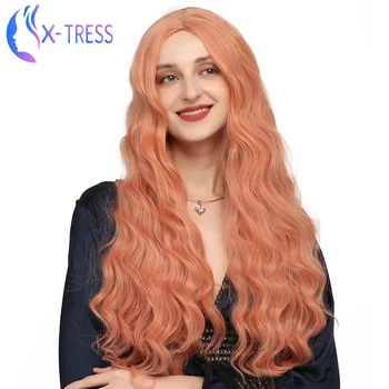 

X-TRESS Pink Colored Synthetic Wigs For Women Synthetic Wig Long Wave Heat Resistant Hair Daily Party Cosplay Colorful Wig