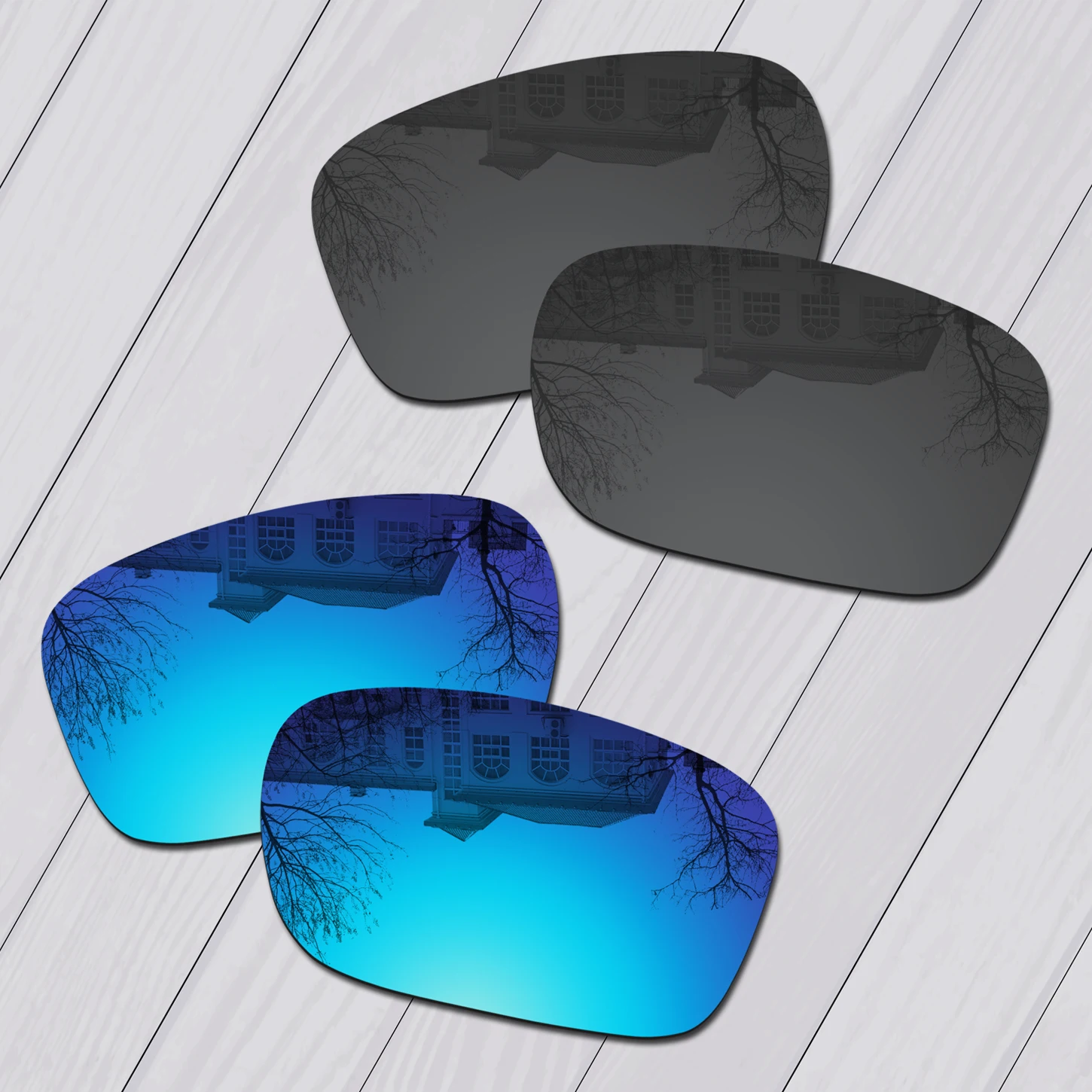 E.O.S 2 Pairs Black & Ice Blue Polarized Replacement Lenses for Oakley Sliver OO9262 Sunglasses E.O.S 2 Pairs Black & Ice Blue Polarized Replacement Lenses for Oakley Sliver OO9262 Sunglasses