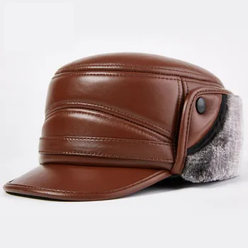 

New fashion Men Leather Trapper Hat Baseball Cap Outdoors Hunting Ear Flap Winter Men Women Caps Casual Visor Adjustable