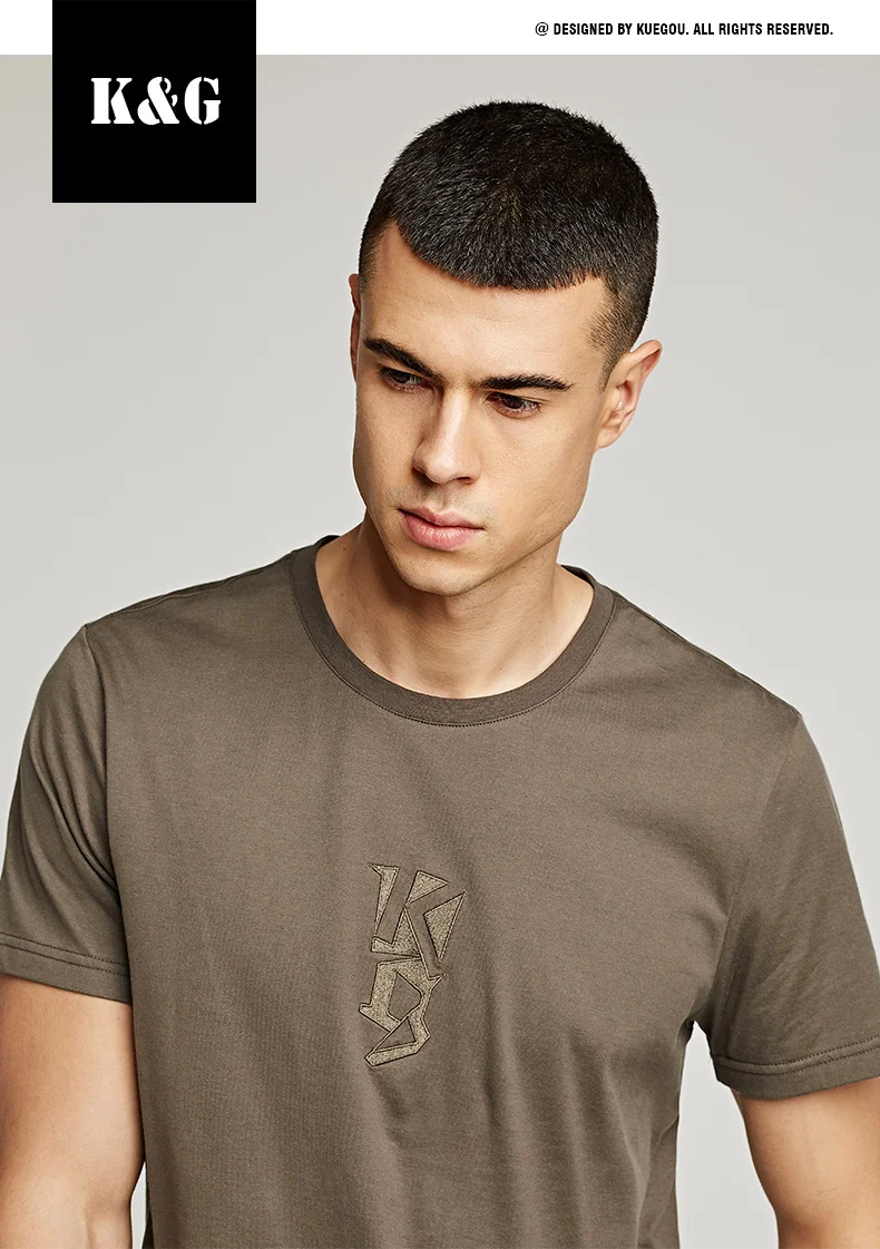 Лето новая мужская футболка хлопчатобумажные вышитые буквы коричневого цвета Мужская модная футболка с коротким рукавом мужские топы Футболка 20115
