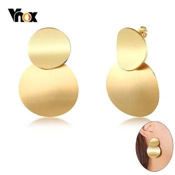 

Vnox Trendy Earrings for Women Gold Color Double Disc Round Dangle Earrings arete with Nice Gift Box