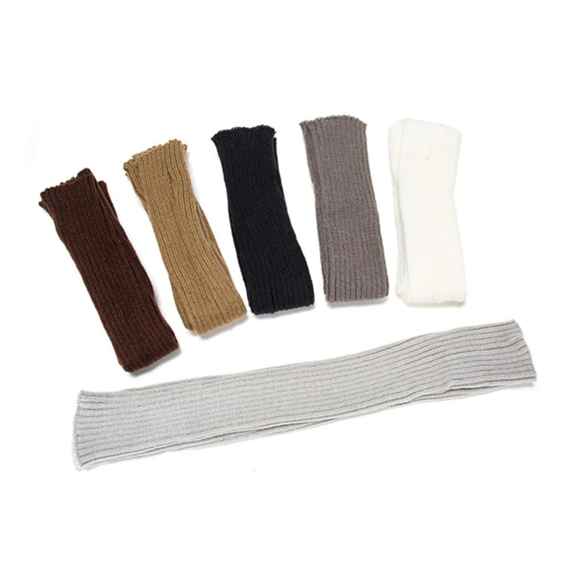 Женские зимние гетры, кашемировые длинные перчатки без пальцев, однотонные теплые варежки, вязаные рукава 50 см, перчатки