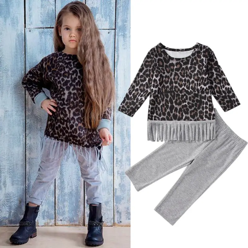 

Princess Girl Clothes Set Leopard Print 2pcs Toddler Infant Baby Girl Cotton Clothes T-shirt Tops+Long Pants Outfits Set