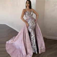 Блестящие расшитые блестками платья для выпускного вечера с отстегивающимся шлейфом Цветочные атласные модные длинные платья для выпускного вечера, любимая девушка vestido de festa
