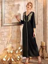 

2020 HOT Women dress v-neck Prayer Ramadan Long Black Dress Muslim Embroidered dresses Party dresses Female bing
