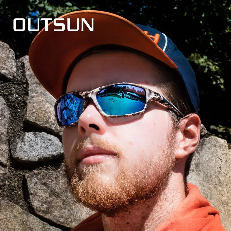Фото Мужские поляризованные солнцезащитные очки OUTSUN, камуфляжные дизайнерские очки для рыбалки, солнцезащитные очки унисекс, Винтажные Солнцезащитные очки F8633 №2