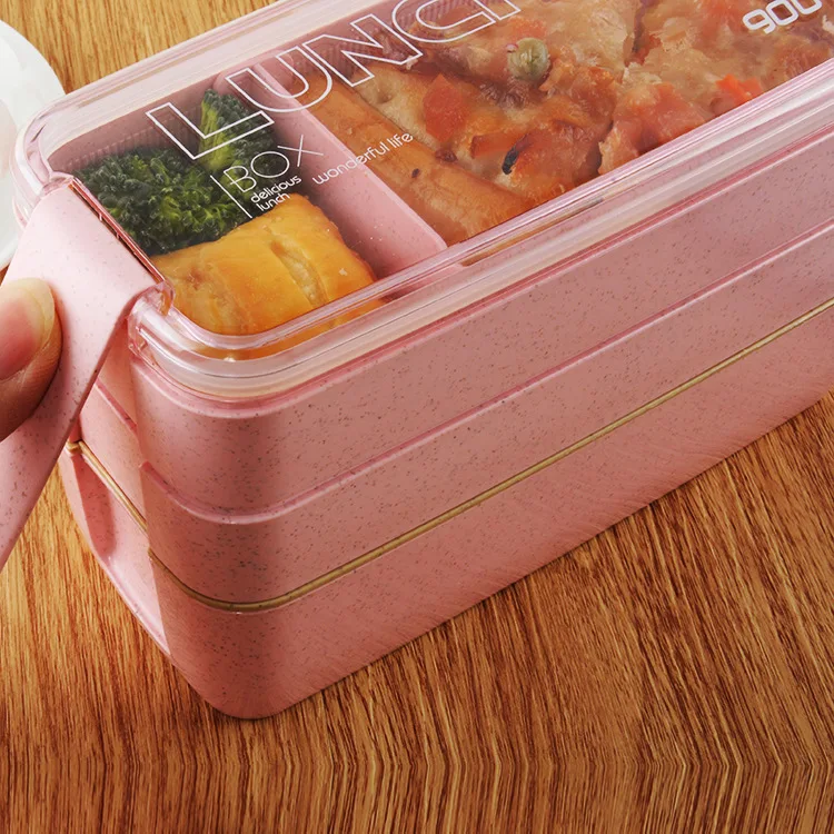 3 Слои Коробки для обедов здоровый Материал пшеничной соломы Bento Коробки микроволновая посуда Еда контейнер для хранения 900 мл