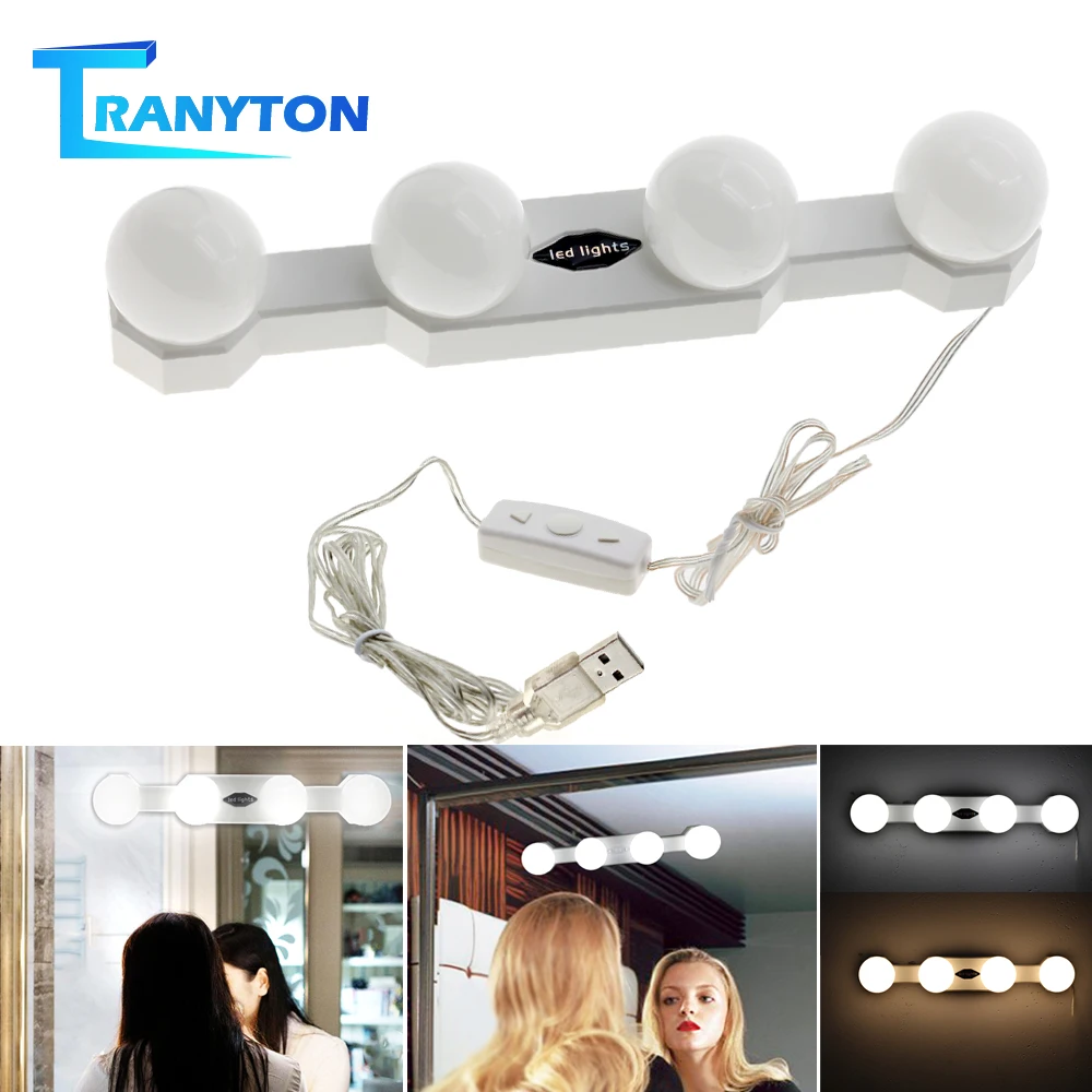 

LED Makeup Mirror Light Bulb Kit USB Charging 4/10 Bulbs Vanity Mirror Lamp Kit with Switch Brightness Adjustable Beauty Mirrors