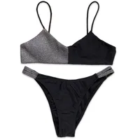 2021 Summer Women Bikini Set Thong Two Piece Swimwear Sexy Push Up Brazilian Mini Bikini Black White Sandy Beach Swimming Suit