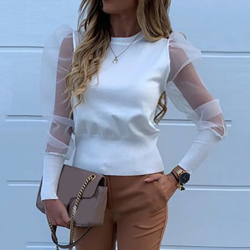 Women Blouses Elegant O Neck Top Casual Ladies Shirts Tops Tulle Tees Puff Sleeve Loose Blouse Womens Tops And Blouses Women Blouses Elegant O Neck Top Casual Ladies Shirts Tops Tulle Tees Puff Sleeve Loose Blouse Womens Tops And Blouses