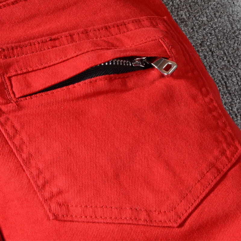 Высокая уличная мода мужские джинсы соединены Slim Fit Брюки карго большого размера 29-42 белый красный цвет хип хоп мужские джинсы в байкерском стиле homme