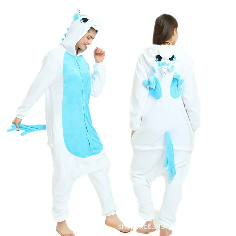 Flannel Blue Unicorn Onesies Sleepwear Panda Dragon Kigurumi Adult Children Animal Pajamas Cosplay Costume