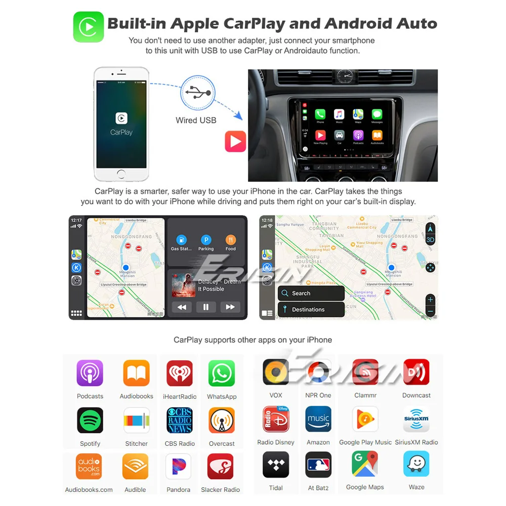 ES222 Android Авто/iPhone CarPlay USB ключ адаптер порт для Авторадио Sat Nav iPhone телефон|Кабели