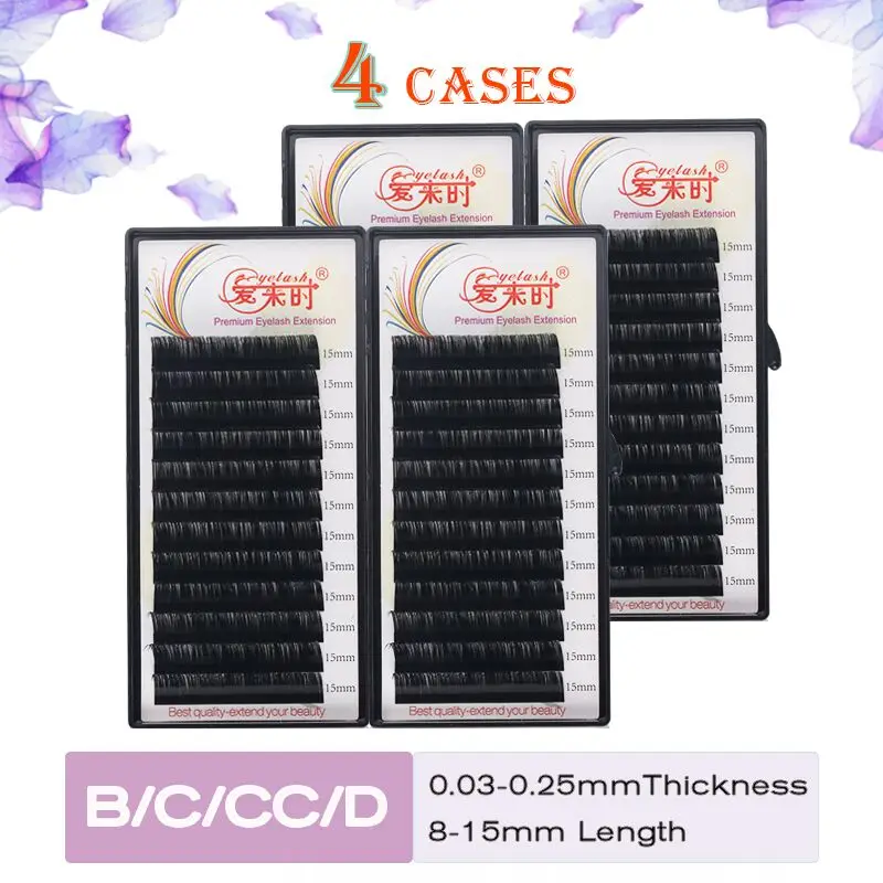 

4Case Individual Eyelash Extension Korea Silk Volume Eyelashes Extension Faux Mink Eyelash Natural Eyelashes Professional Makeup