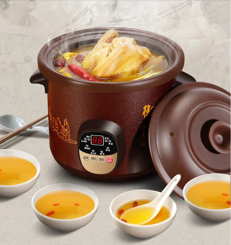 TIANJI Electric Claypot Crock Pot Stew Pot Rice Cooker Ceramic Soup  Porridge Maker 3L,24h Pre-set 