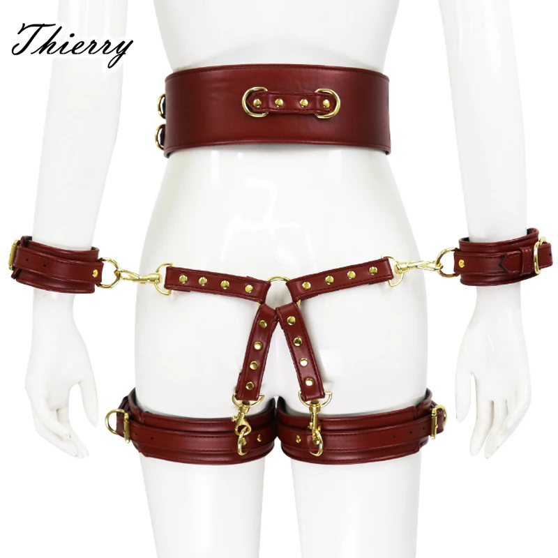 Thierry SM Bondage Set Include Waistband Wrist & Thigh Cuffs Cross Buckle Adult Games Restraints Handcuffs Leg Cuff Sex Toys sex toys erotic sex toy sex party toys sex bondage toys