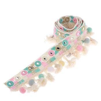 

1 Yard Colorful Pompom Beads Fringe Tassels Braid Jacquard Ribbon Trims 30mm