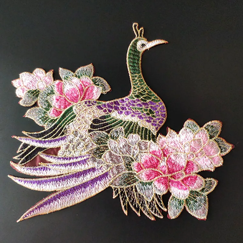 

Embroidery patch Peafowl Bird Diy Clothes Stickers Large Biker Badge Sew On Patches For Clothing Strange things Christmas gift