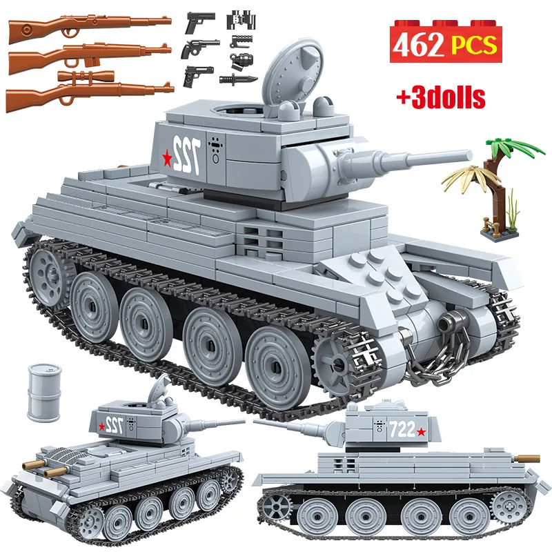 462PCS WW2 War Military Building Blocks Legoingly Tank Soviet Union BT-7L Light Tank Army Soldiers