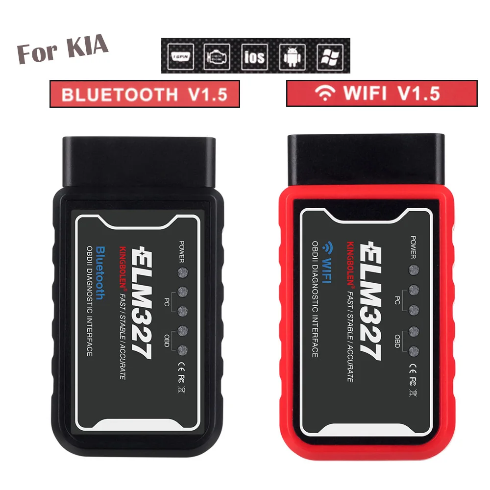 Диагностические инструменты ELM327 OBD2 для Kia K5 KX5 K3 RIO Stinger Soul Ceed K9 KX3 SPORTAGE V1.5 WIFI Bluetooth |